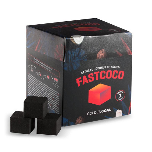 Кокосовый уголь для кальяна FastCoco 80шт 26х26х20мм (саморазжигающийся)