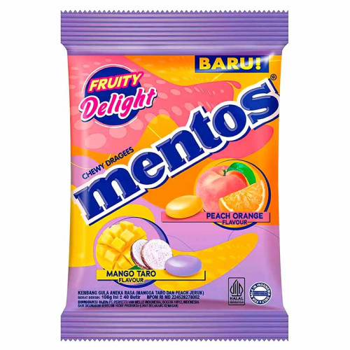 Жевательные конфеты Mentos - Peach-Orange & Mango-Taro (Манго персик апельсин) 121г